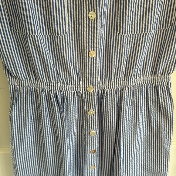 Vintage seersucker button down, SZ m. Elastic waist, pockets. 28" from waist - Picture 4 of 6